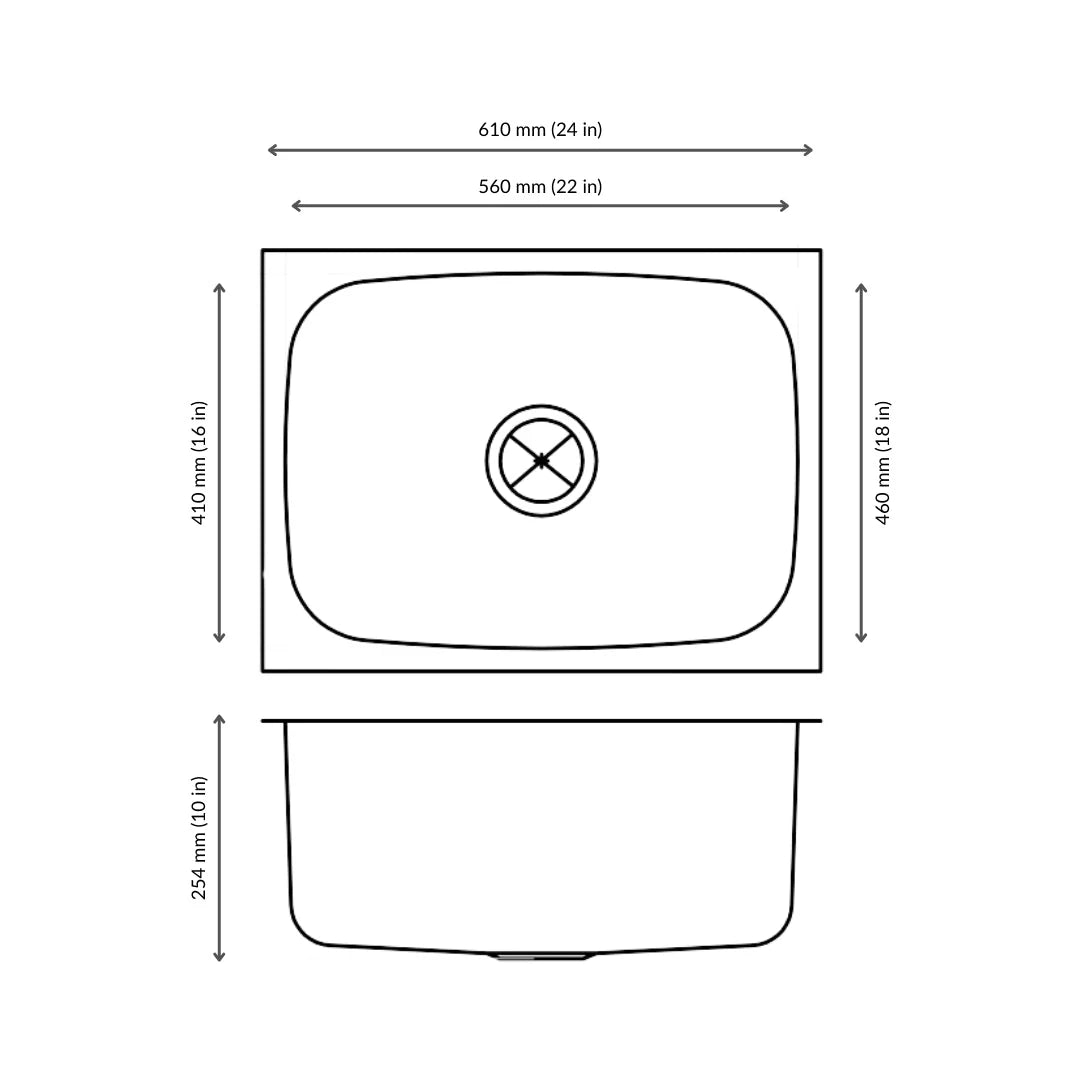 Nirali Stainless Steel Sink Popular Range GRACE PLAIN LARGE 10 ( 24 x 18 inches ) - Glossy