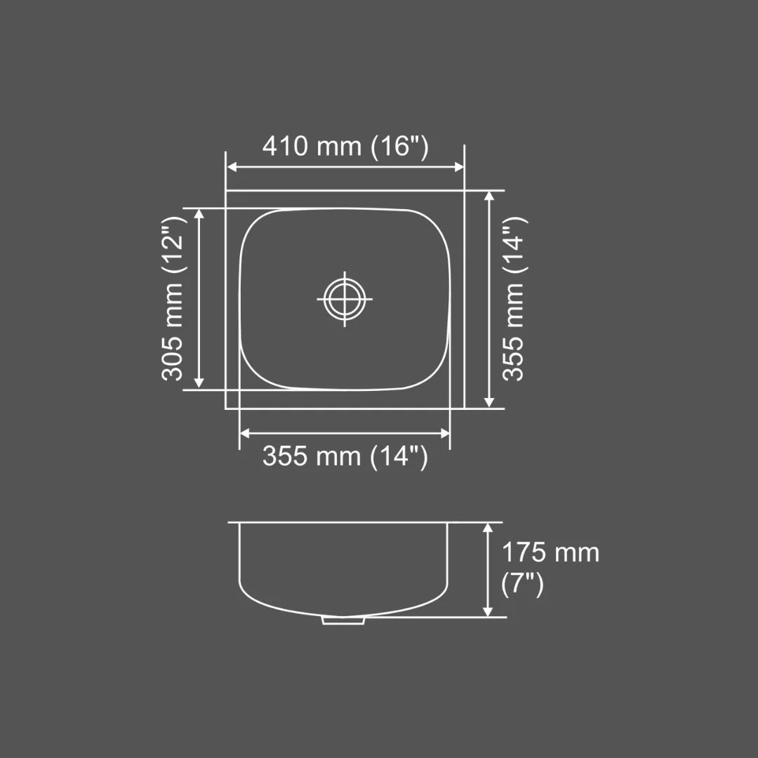 Nirali Stainless Steel Sink Popular Range GRACE PLAIN MASTER ( 16 x 14 inches ) - Glossy