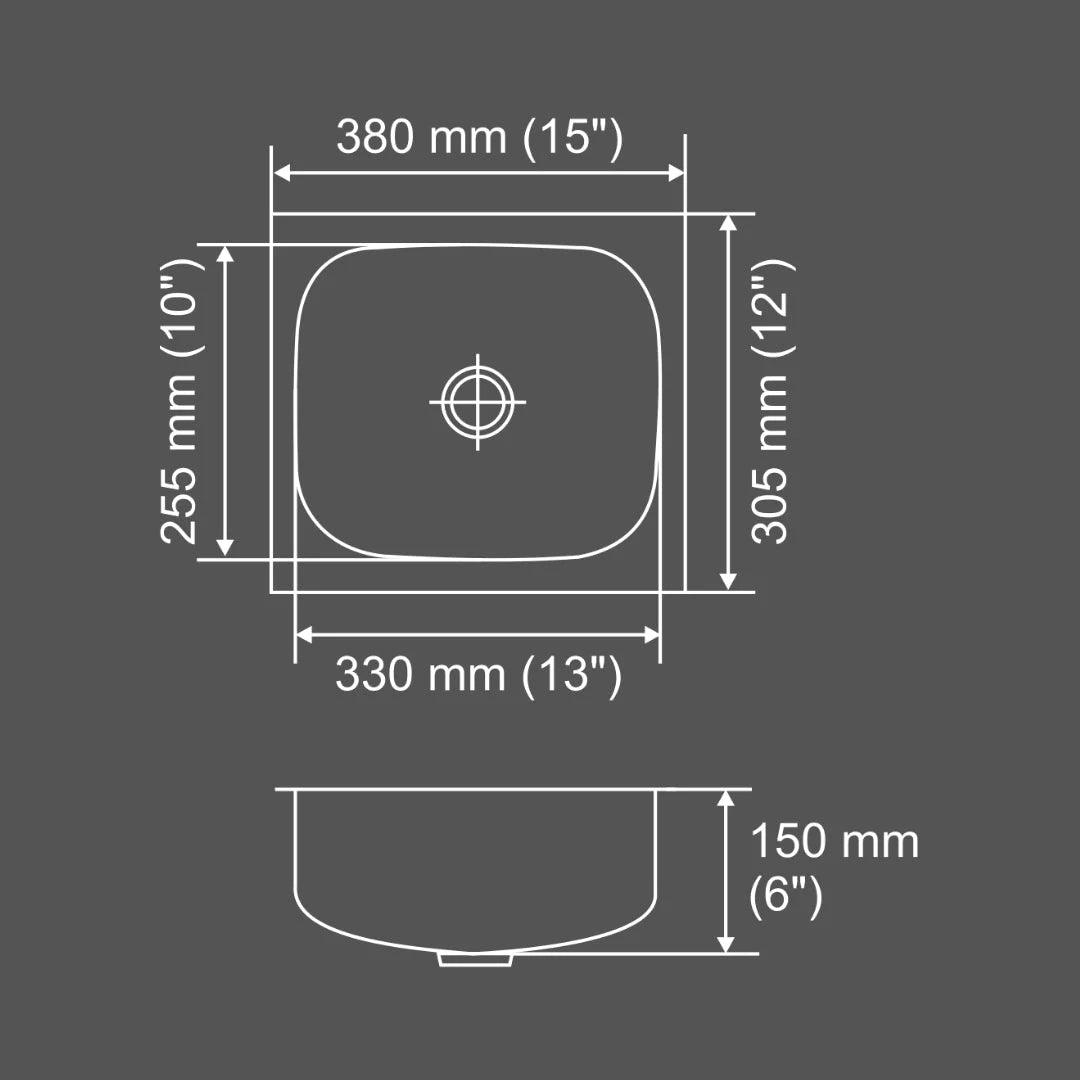 Nirali Stainless Steel Sink Popular Range GRACE PLAIN MINI ( 15 x 12 inches ) - Glossy