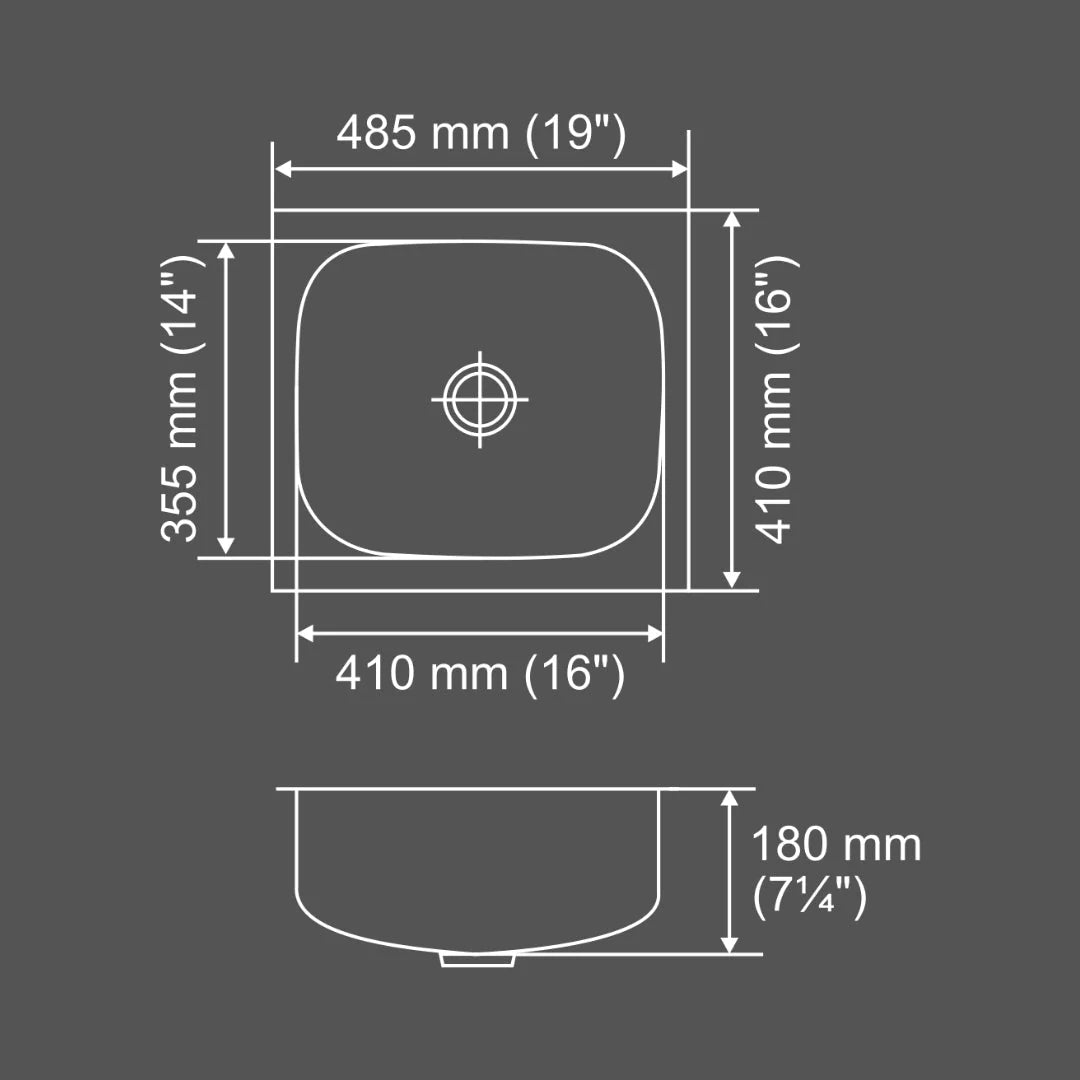Nirali Stainless Steel Sink Popular Range GRACE PLAIN SMALL ( 19 x 16 inches ) - Glossy