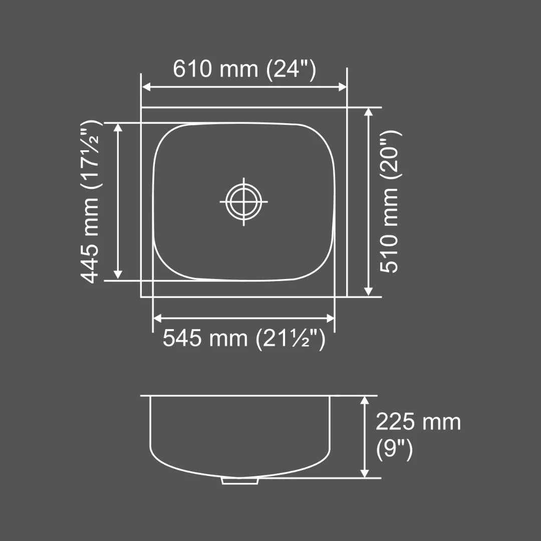 Nirali Stainless Steel Sink Popular Range GRACE PLAIN SUPER ( 24 x 20 inches ) - Satin