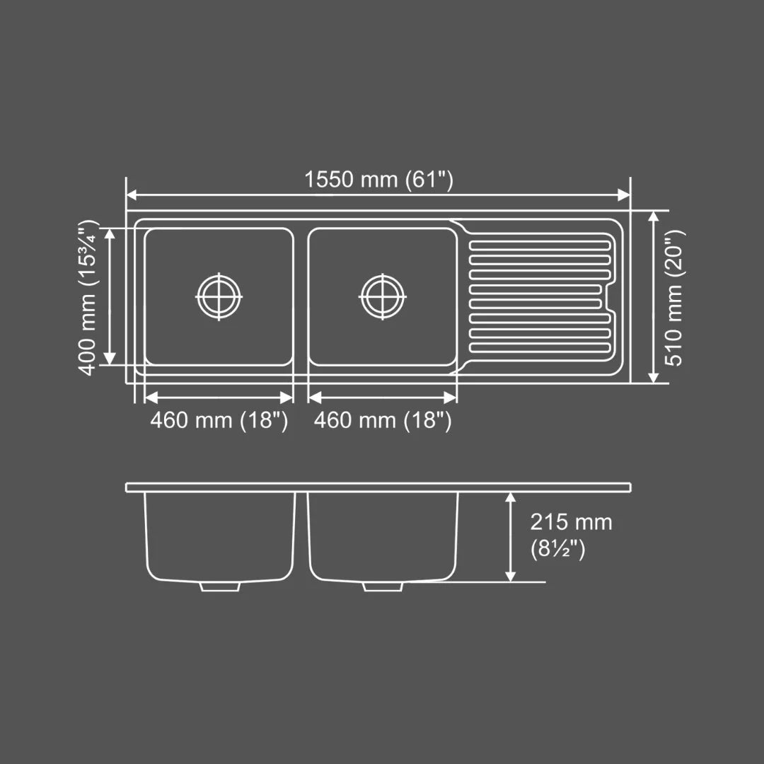 Nirali Stainless Steel Sink Popular Range GRACEFUL ELEGANCE BIG ( 61 x 20 inches ) - Anti-Scratch