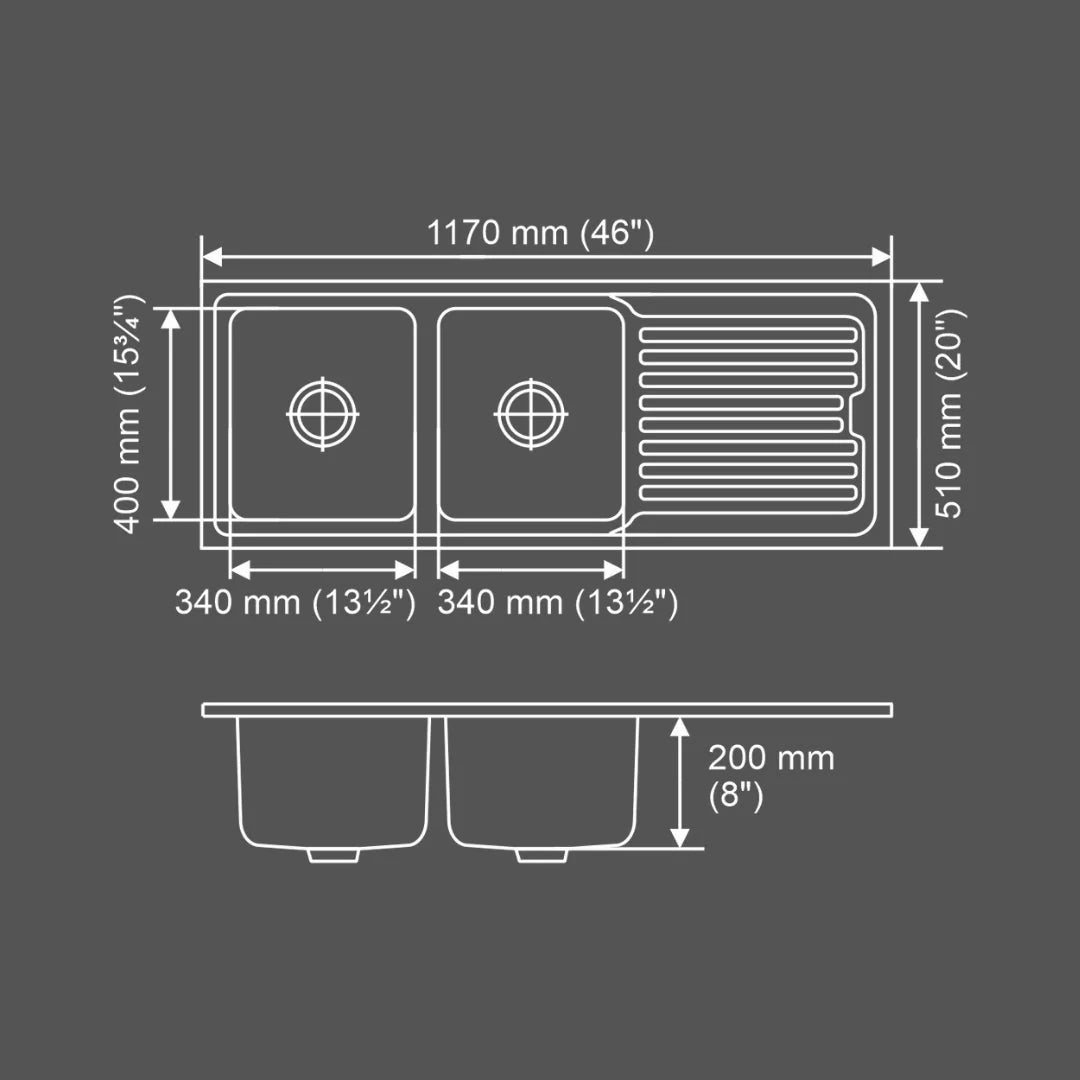 Nirali Stainless Steel Sink Popular Range GRACEFUL ELEGANCE MINI ( 46 x 20 inches ) - Anti-Scratch
