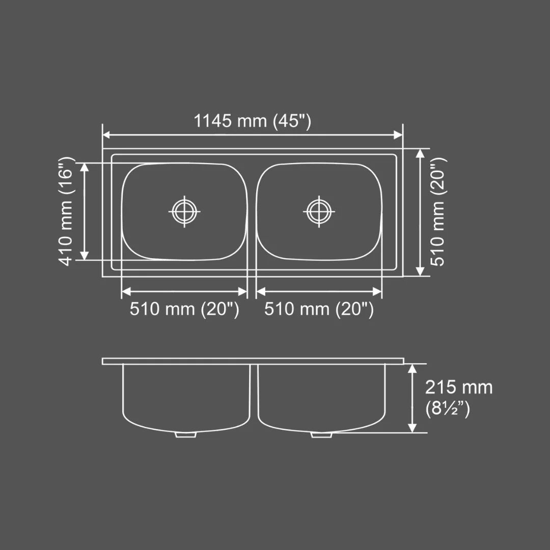 Nirali Stainless Steel Sink Popular Range GRACEFUL GLORY BIG ( 45 x 20 inches ) - Glossy