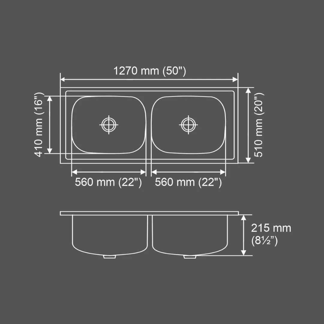 Nirali Stainless Steel Sink Popular Range GRACEFUL GLORY LARGE ( 50 x 20 inches ) - Glossy