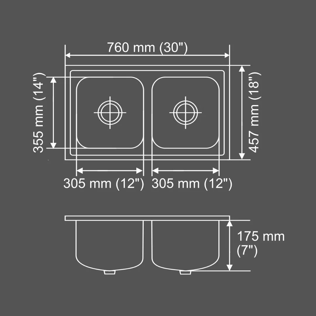 Nirali Stainless Steel Sink Popular Range GRACEFUL GLORY MINI ( 30 x 18 inches ) - Satin