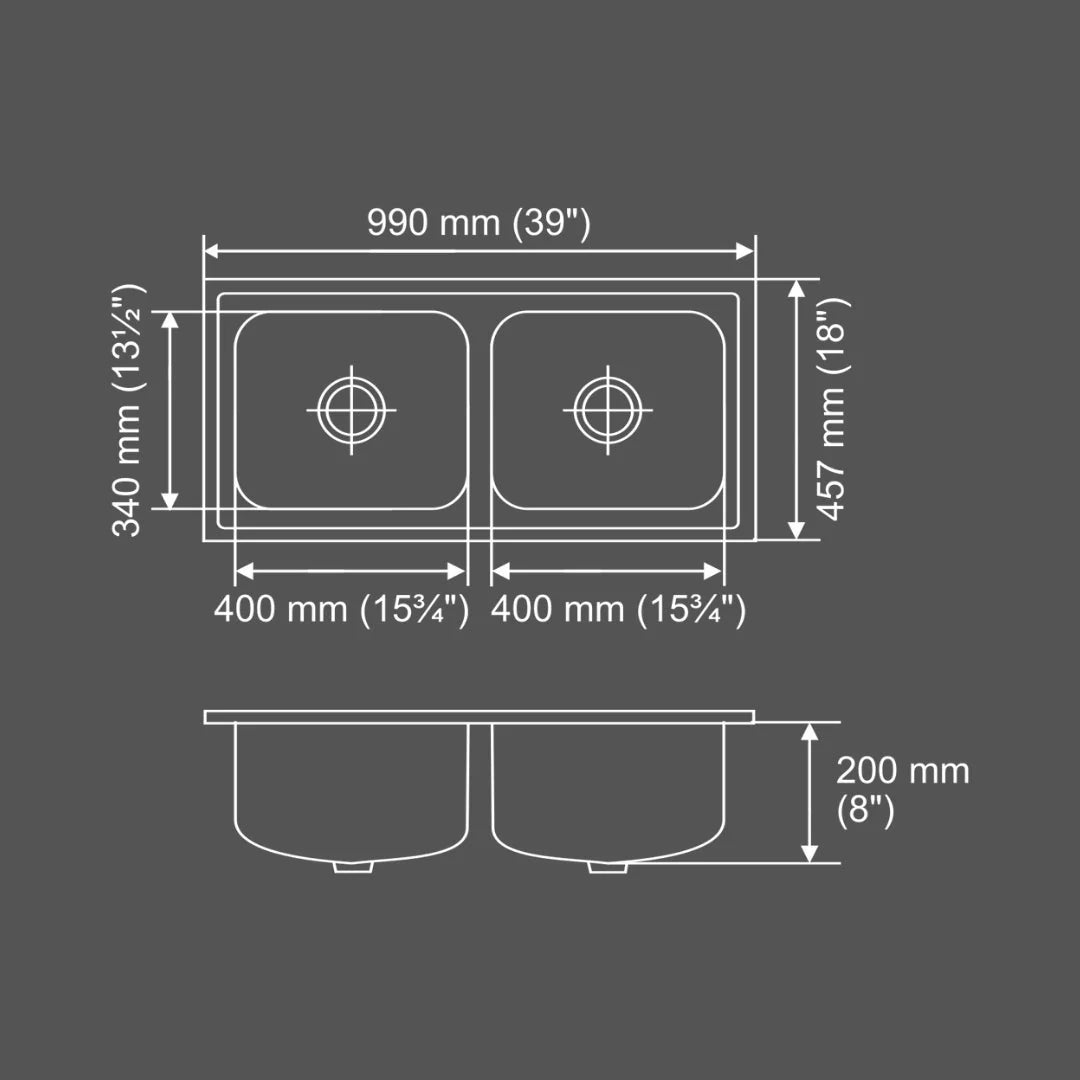 Nirali Stainless Steel Sink Popular Range GRACEFUL GLORY SMALL ( 39 x 18 inches ) - Glossy