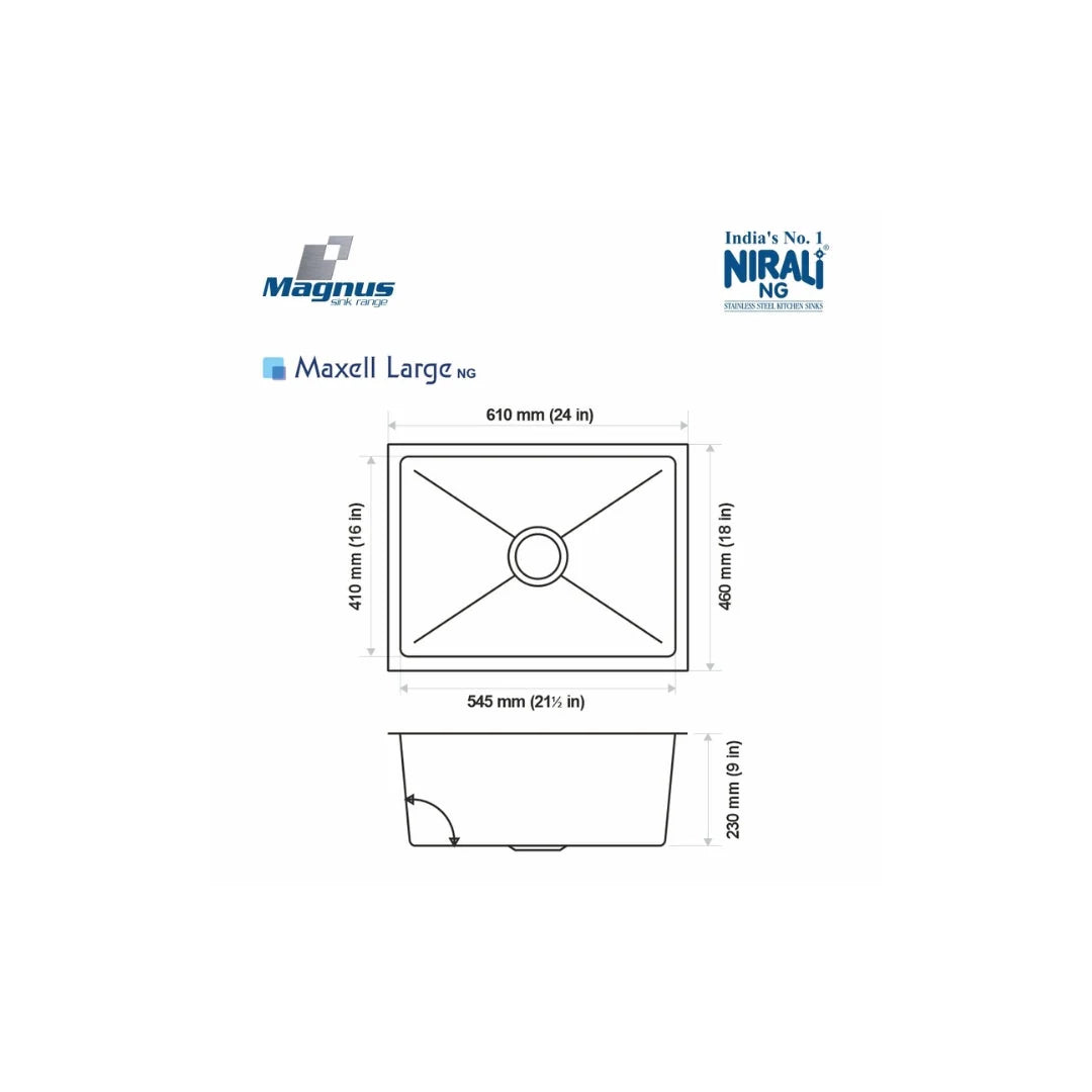 Nirali Stainless Steel Sink Magnus Range MAXELL LARGE ( 24 x 18 inches ) - Matt