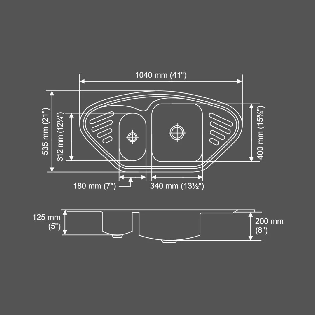 Nirali Stainless Steel Sink D'Signo Range MONARCH ( 41 x 21 inches ) - Glossy