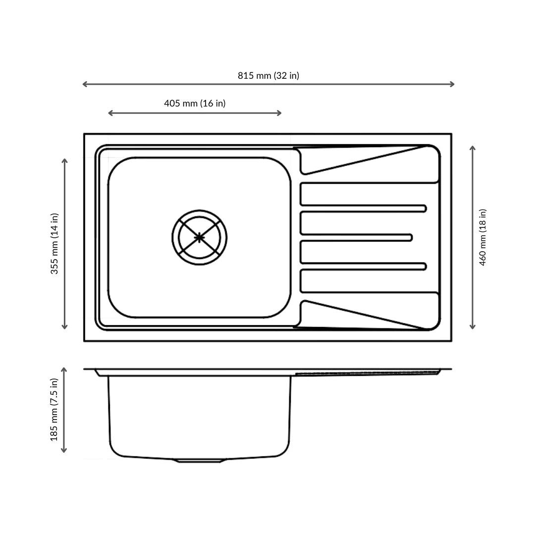 Nirali Stainless Steel Sink Orbis Range OLIVIA MASTER ( 32 x 18 inches ) - Satin
