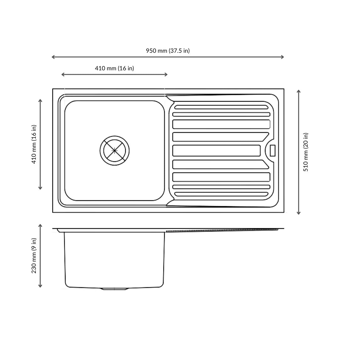 Nirali Stainless Steel Sink Silent Square Range OLYMPIA SMALL ( 37.5 x 20 inches ) - Satin