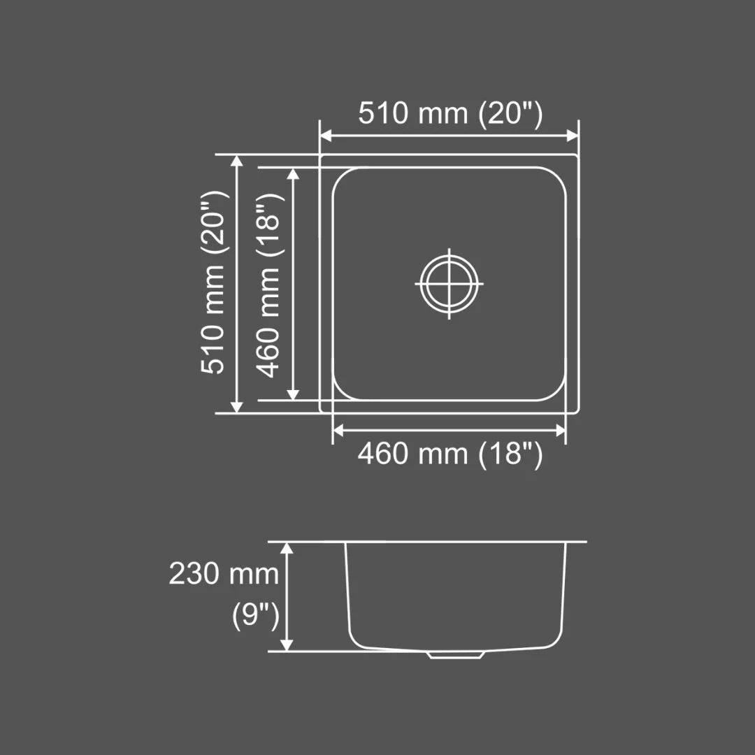 Nirali Stainless Steel Sink Silent Square Range OMNI BIG ( 20 x 20 inches ) - Anti-Scratch