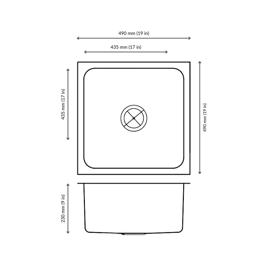 Nirali Stainless Steel Sink Silent Square Range OMNI MEDIUM ( 19 x 19 inches ) - Satin