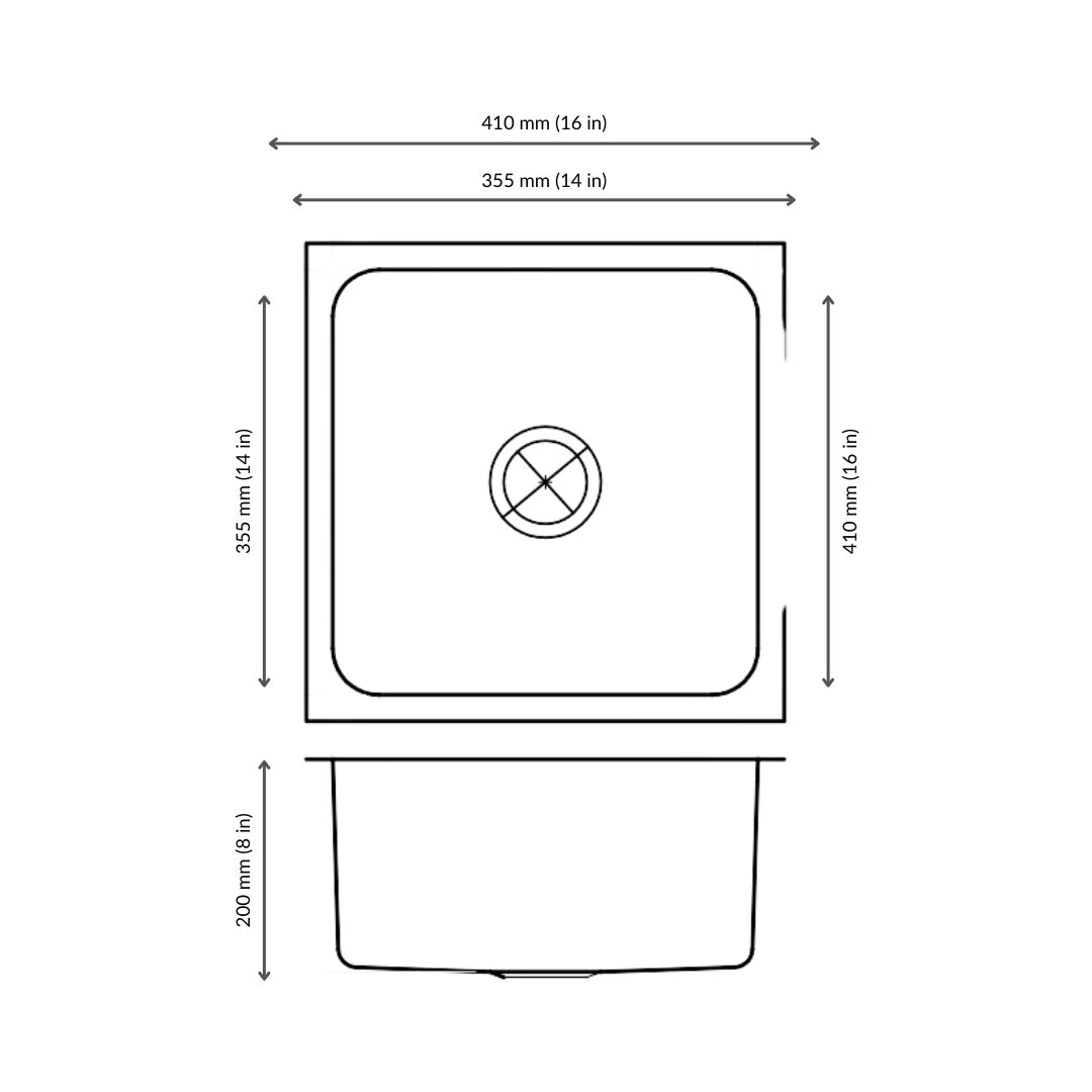 Nirali Stainless Steel Sink Silent Square Range OMNI MINI ( 16 x 16 inches ) - Glossy