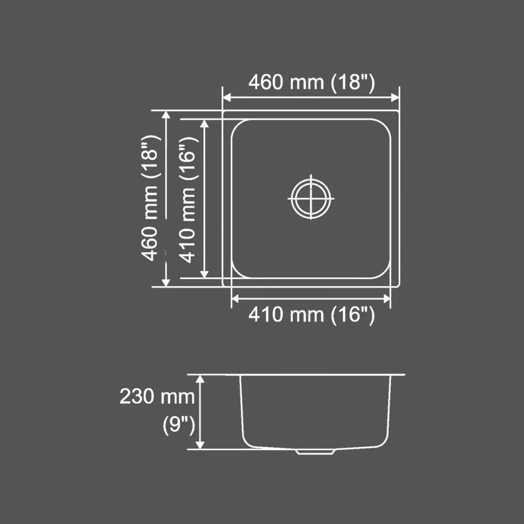 Nirali Stainless Steel Sink Silent Square Range OMNI SMALL ( 18 x 18 inches ) - Satin