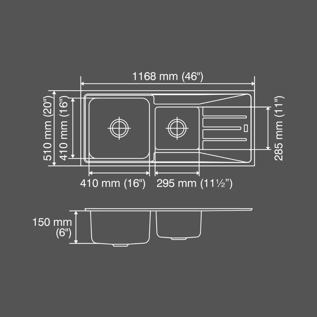 Nirali Stainless Steel Sink Silent Square Range ORUS BIG ( 46 x 20 inches ) - Anti-Scratch