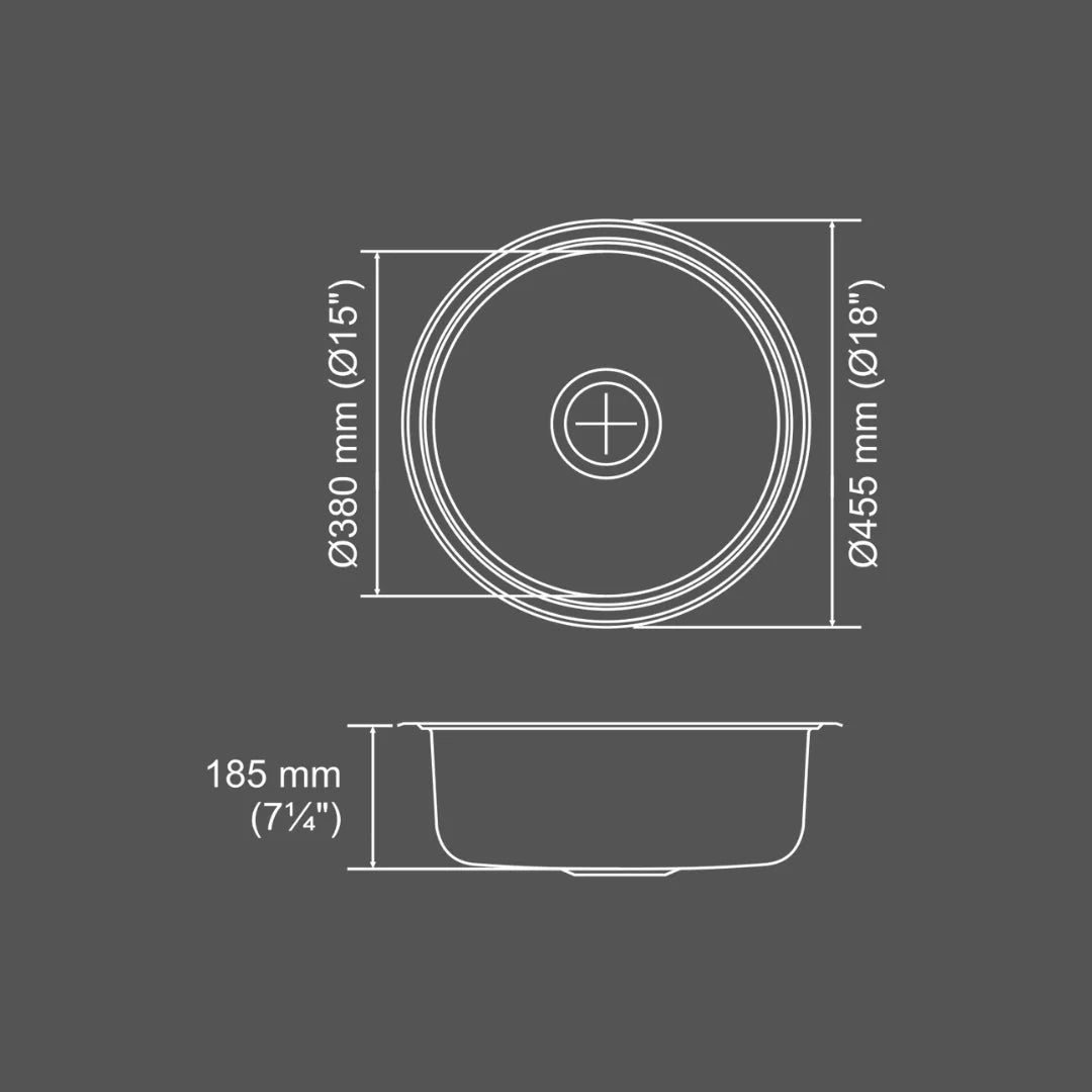 Nirali Stainless Steel Sink D'Signo Range ROIS ROUND ( 18 x 18 inches ) - Satin