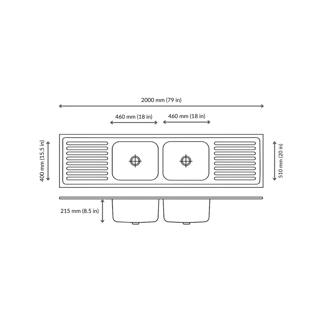 Nirali Stainless Steel Sink Popular Range SUPER ELEGANCE BIG ( 79 x 20 inches ) - Satin