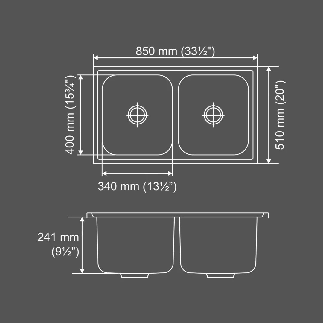 Nirali Stainless Steel Sink D'Signo Range SUPER SLIDER BIG 9.5 ( 33.5 x 20 inches ) - Glossy