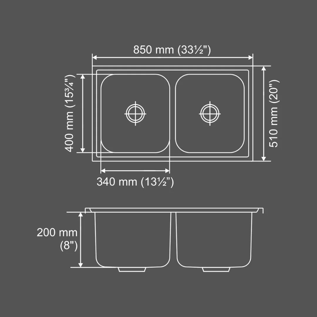 Nirali Stainless Steel Sink D'Signo Range SUPER SLIDER BIG ( 33.5 x 20 inches ) - Glossy