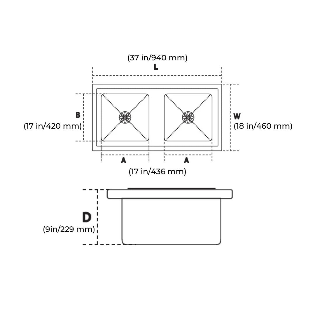 Hindware Stainless Steel Sink Handmade Series DOUBLE BOWL SUPERIO 37 x 18 ( 37 x 18 inches ) - Satin