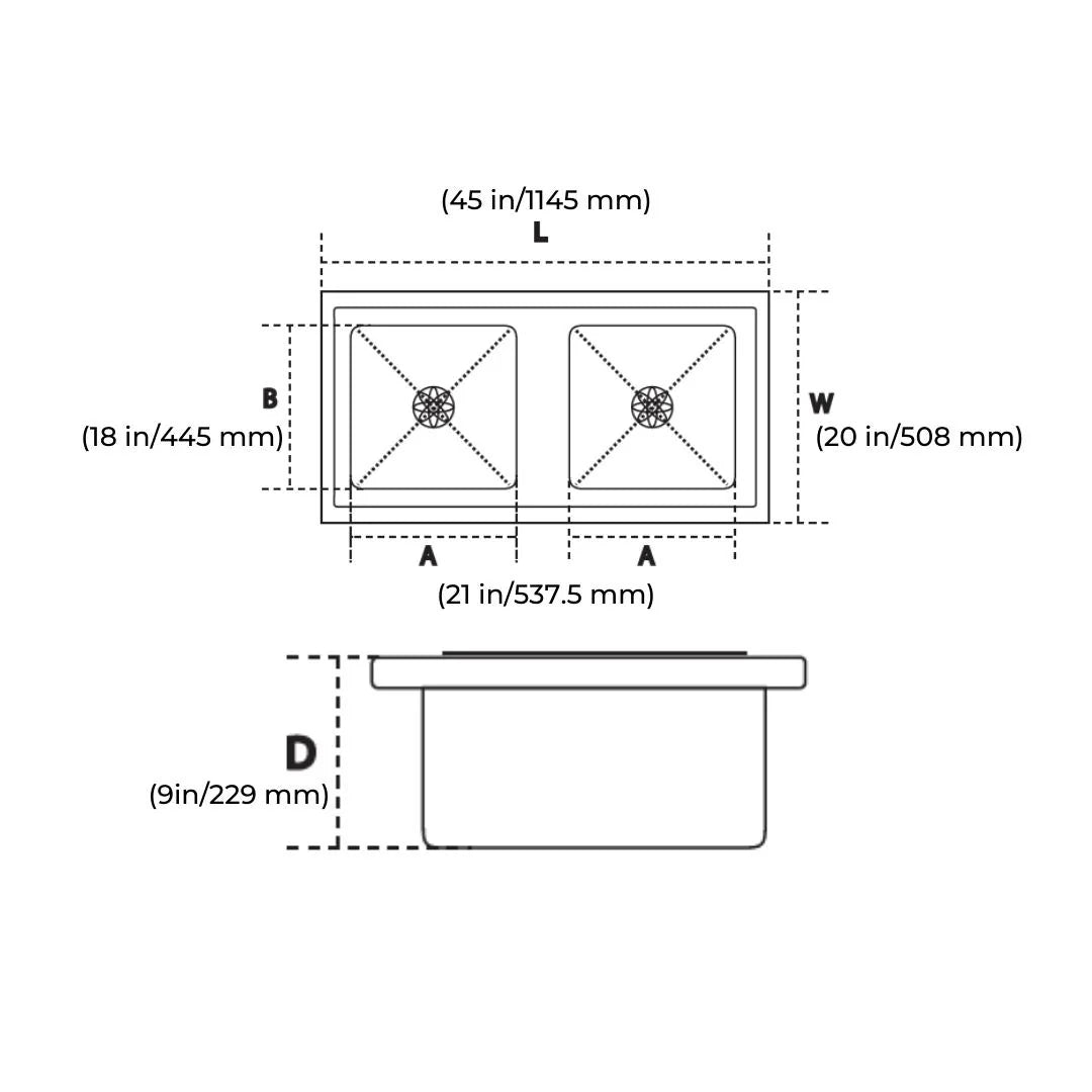 Hindware Stainless Steel Sink Handmade Series DOUBLE BOWL SUPERIO 45 x 20 ( 45 x 20 inches ) - Satin