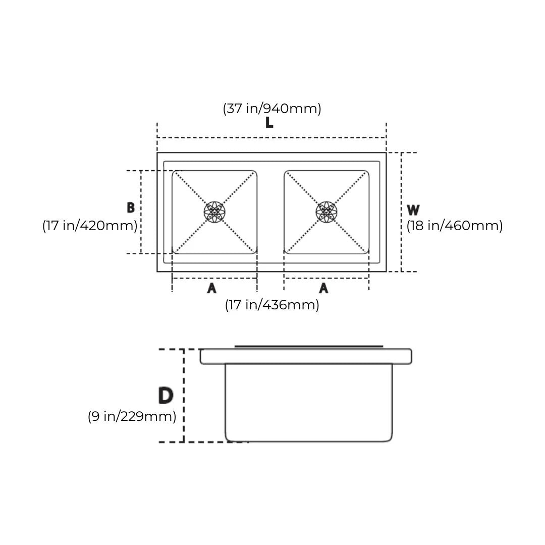 Hindware Stainless Steel Sink Handmade Series DOUBLE BOWL SUPERIO NEO 37 x 18 ( 37 x 18 inches ) - Satin