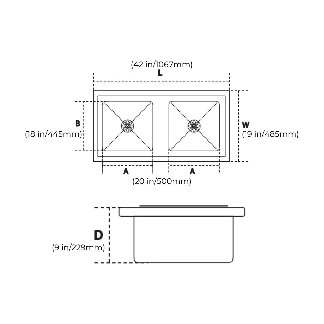 Hindware Stainless Steel Sink Handmade Series DOUBLE BOWL SUPERIO NEO 42 x 19 ( 42 x 19 inches ) - Satin