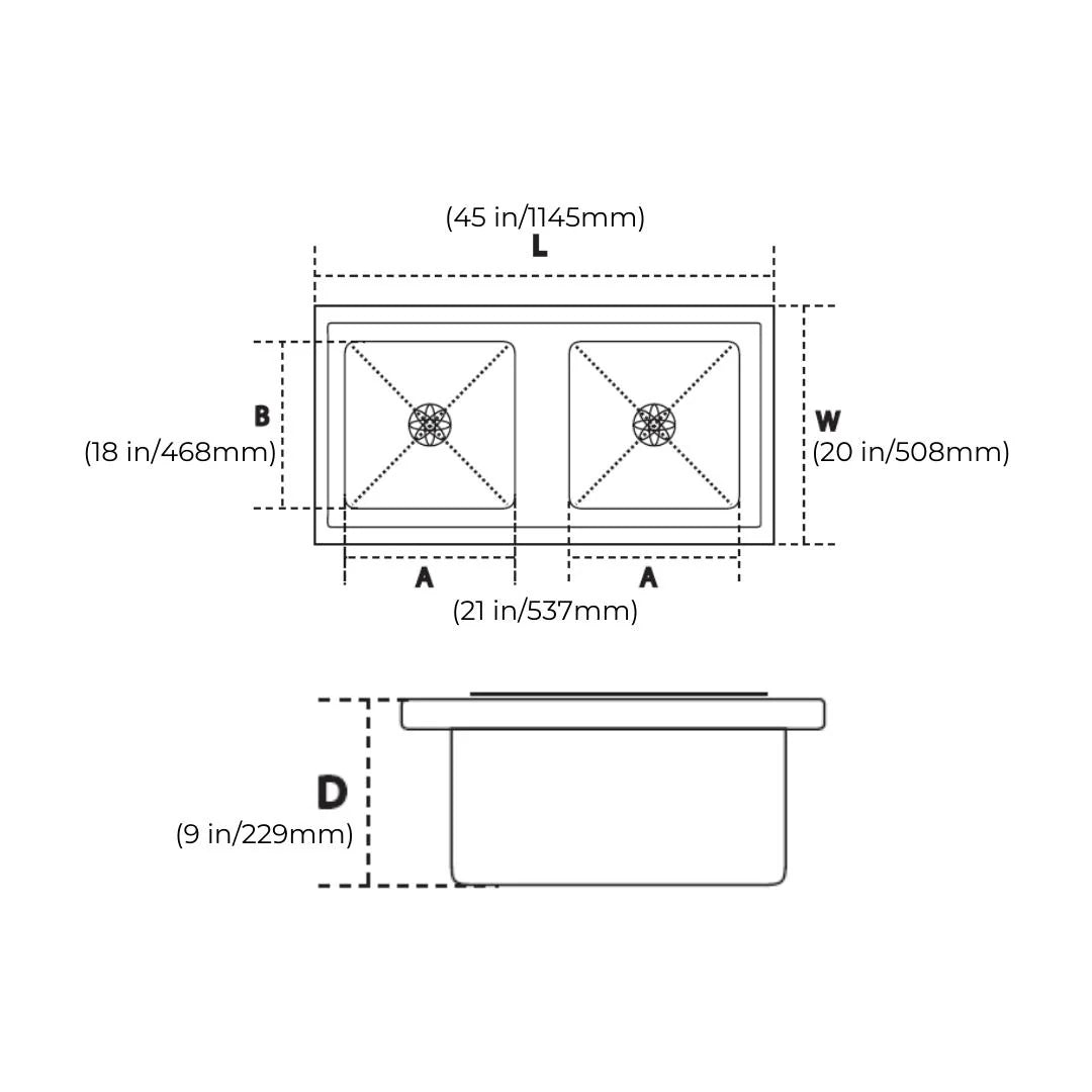 Hindware Stainless Steel Sink Handmade Series DOUBLE BOWL SUPERIO NEO 45 x 20 ( 45 x 20 inches ) - Satin