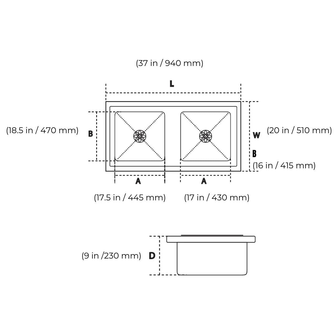 Hindware Stainless Steel Sink Designer Series SUPERIO NEO PLUS 37x20x9 ( 37 x 20 inches ) - Satin