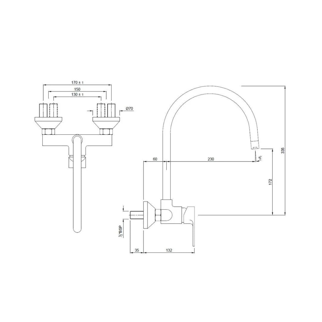 Jaquar Wall Mounted Regular Kitchen Sink Mixer Vignette Prime VGP-81165 with Swinging Spout in Chrome Finish