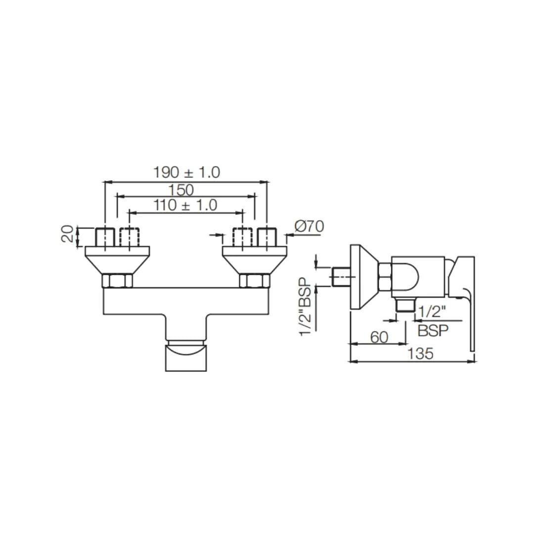 Jaquar 1 Way Wall Mixer Vignette Prime VGP-SSF-81149 Normal Flow - Stainless Steel Finish