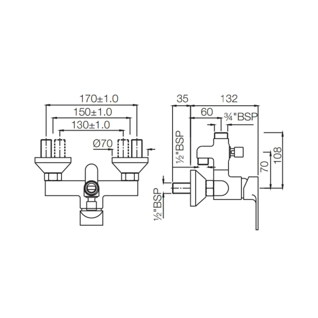 Jaquar 2 Way Wall Mixer Vignette Prime VGP-WHM-81145 Normal Flow - White Matt Finish