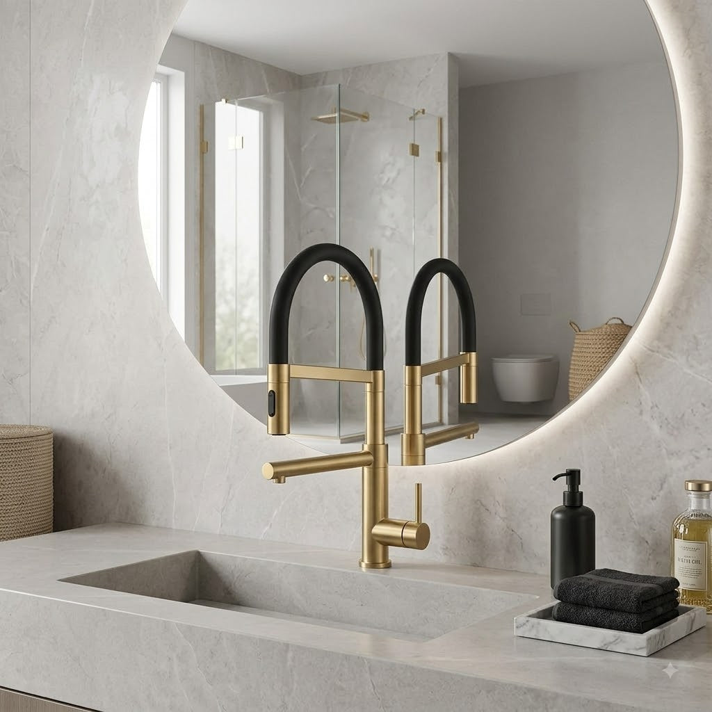 SERVEO TABLE MOUNTED PULL-OUT KITCHEN MIXER SV6904-BRUSH GOLD