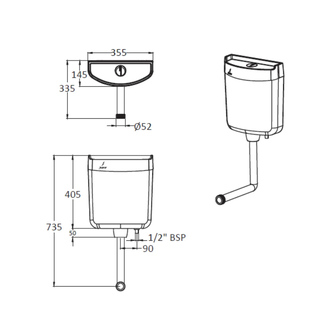 Jaquar External Wall Mounted Cistern Without Frame WHC-WHT-184AN - White