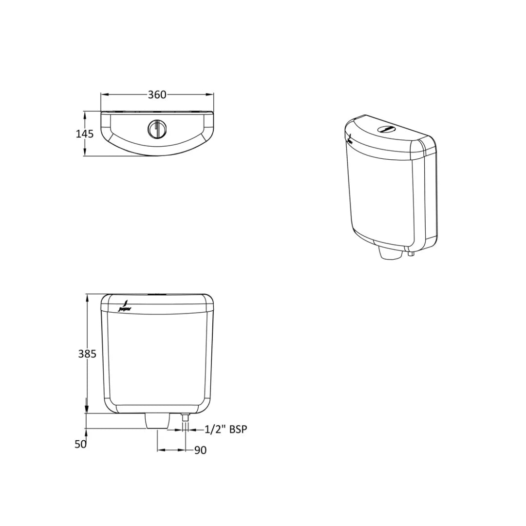 Jaquar External Wall Mounted Cistern Without Frame WHC-WHT-184NBTT - White